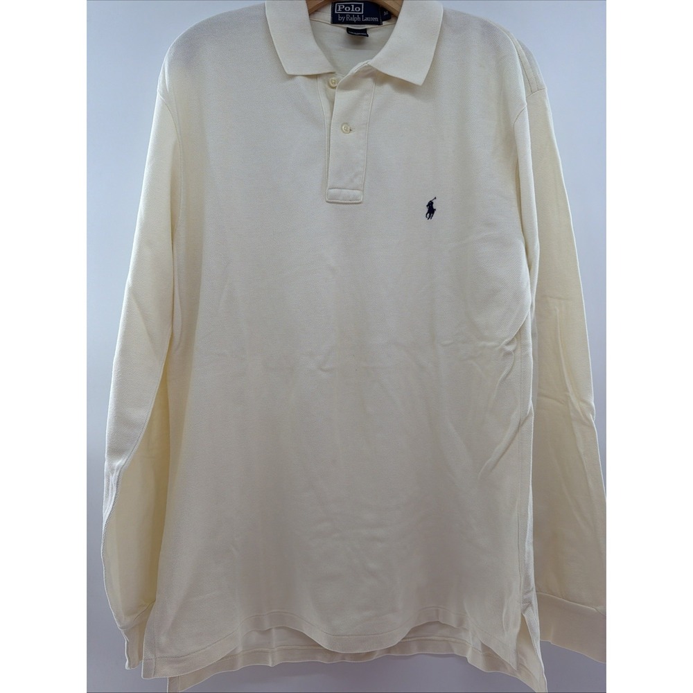 POLO RALPH LAUREN LONG SLEEVE POLO size MED Vintage Cream Y2K Pony Preppy Skater